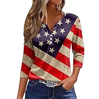 American Flag Clothes for Women Patriotic Tshirts Womens Summer Tops 2024 4th of July Shirts 3/4 Length Sleeve Trendy Blouses