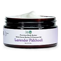 Lavender Patchouli Body Butter - Nourishing Moisturizer with Cocoa & Shea Butter - Coconut & Jojoba Oil - Plant-based Sensitive Skin Cream with Natural Ingredients