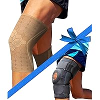 Sparthos Knee Compression Sleeves [Desert Beige - XL] x Hinged Knee Brace [Size XXL]