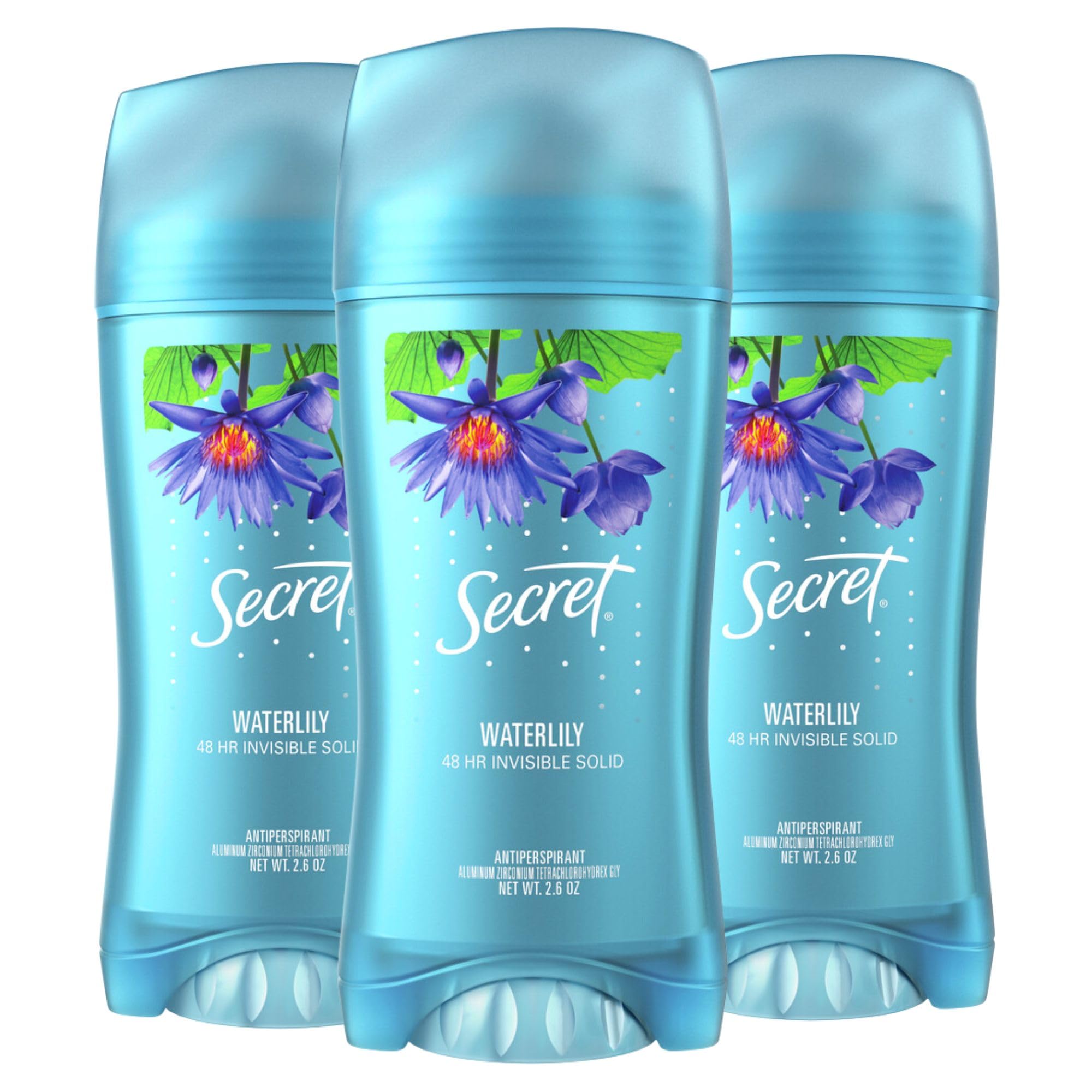 Secret Invisible Solid Antiperspirant and Deodorant, Waterlily Scent, 2.6 oz (Pack of 3)