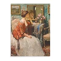 Woman Before A Mirror Victorian Vintage Poster Oil on Canvas Canvas Wall Art Prints for Wall Decor Room Decor Bedroom Decor Gifts 8x10inch(20x26cm) Unframe-style