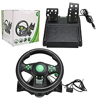PC Racing Wheel, 180 Degree Universal USB Car Sim Race Steering Wheel with Pedals for Xbox 360, for PS3, for PS2, PC