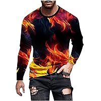 3D Tops for Mens Long Sleeve 2024 Spring Flame Print T Shirt Holiday Casual Sports Fire Graphic Tee Shirts