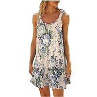 2024 Womens Summer Tank Dress Boho Floral Sleeveless Beach Dresses Casual Loose Scoop Neck Tunic Mini Sundress