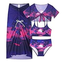 Idgreatim Girls Swimsuit 4 Piece Tropical Bathing Suits Bikini Sets with Cover Up Skirt 7-14 Years
