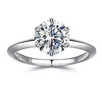 SMILEST 2ct Round Moissanite Engagement Ring for Women, Brilliant D Color VVS1 Clarity Classic Lab Created Diamond Solitaire Ring 18K White Yellow Rose Gold Vermeil 6 Claw Knife Edge Moissanite Rings