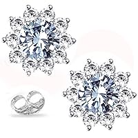 Silver Plated Round Cubic Zirconia Stud Earrings (6.24 Ct,White Color,VVS1 Clarity)