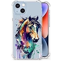 Military Clear Grade Protection [Air Armor Designed] Case Cover Compatible with iPhone 14 Plus 6.7inch - Watercolor Graffiti Horse
