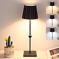 GGOYING Cordless Table Lamp,5200mAh Battery Operated Rechargeable LED Desk Lamp 3 Color Stepless Dimming, Minimalist Portable Night Light(Black)