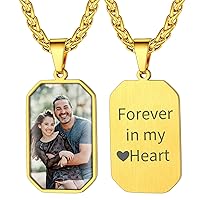 ChainsHouse Personalized Photo Necklace Men Women, Stainless Steel/18K Gold Plated Chain, Custom Picture Image Engrave Text Rectangular/Heart/Oval/Dogtag Pendant DIY Memorial Jewelry,Send Gift Box