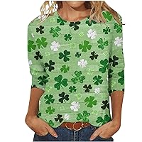 St Patricks Day Shirt Women Trendy 3/4 Sleeve Tops Gnomes Shamrock Graphic Shirts Funny Irish St. Patrick's Day T-Shirt