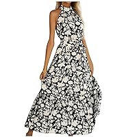 Women 2024 Summer Swing A Line Dresses Sleeveless Casual Floral Print Long Boho Flowy Sundress Beach Party Maxi Dress