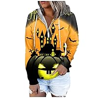 Halloween Scary Sweatshirts Quarter Zip Hoodies Drawstring Casual Hooded Pullover Tops Going Out Festival Outfits
