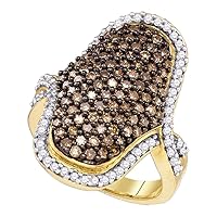 The Diamond Deal 10kt Yellow Gold Womens Round Brown Diamond Wide Cocktail Ring 1-3/4 Cttw