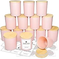 15 Pack Candle Glass Jars- 7oz Grayish Pink Empty Candle Jars with Bamboo Lids and Sticky Labels, Bulk Candle Jars for Making Candles Containers - Dishwasher Safe