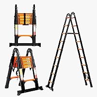 16.5FT A Frame Telescoping Ladder, Aluminum Telescopic Ladder w/Detachable Wheels & Non-Slip Feet, 330lbs Capacity Lightweight Extension Ladder for RV, Household, Outdoor(Orange)