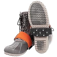Global Glove and Safety Gripster Treads Nonslip Traction Cleats for Snow and Ice, Anti-Slip Overshoe Mid-Sole Crampons with Adjustable Straps, 7 Tungsten Studs for Secure Grip, Orange and Black