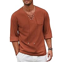 COOFANDY Mens Linen Beach Tee Shirts Cotton Hippie Shirts V Neck Long Sleeve Tunic Big and Tall Yoga Shirt