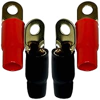 0 Gauge AWG Gold Plated Crimp Ring Terminals - Amplifier Car Audio Accessories - Power Ground Wire Battery Cable Connectors - TR0G 4pcs Red & Black