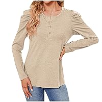 Women's Pleated Puff Sleeve Tops Summer Crew Neck Tunic Shirts Loose Blouses Dressy Casual Work Slim Fit Pullover Tops