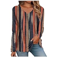 Vests for Women 2023,Tops for Women Long Sleeve V Neck Retro Printed Loose Fit Tunic T Shirts 2024 Summer Fashion Cute Tee Blouse Sequin Tops for Women