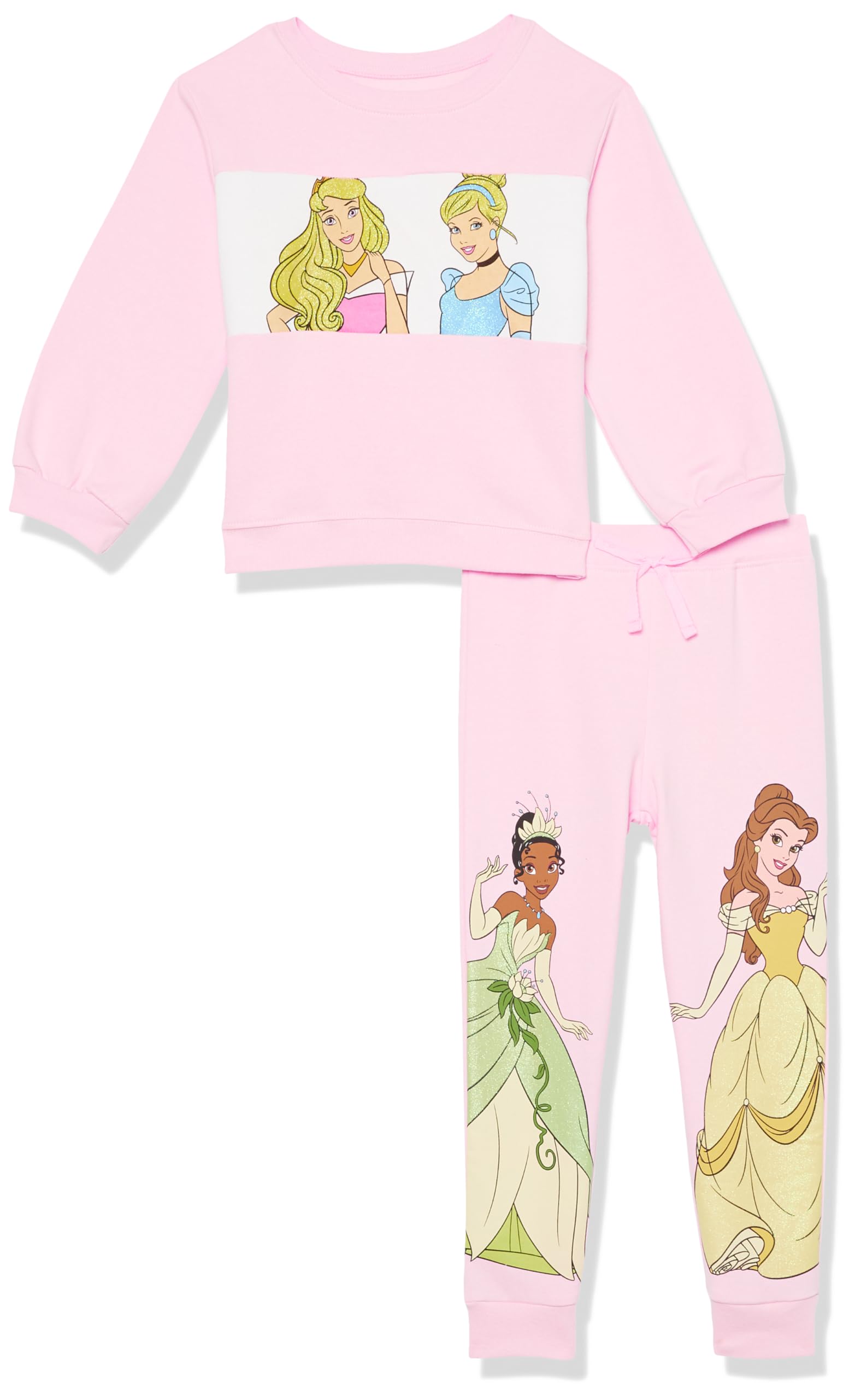 Disney's Princess Group Fleece Sweatshirt & Jogger Set - Cinderella, Tiana, Ariel, Snow White, Belle - Girls 2t-6x