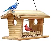 STARSWR Bluebird Feeder Outside,Mealworm Bird Feeder for Outdoors Squirrel Proof Hanging Bird House Feeder Wooden Bird House Feeder for Cardinal，Finch