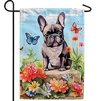 America Forever Spring Summer Dog Garden Flag 12.5 x18 inch Double Sided French Bulldog Floral Butterfly Spring Garden Flag for Outdoor Dog Flag Yard Decoration