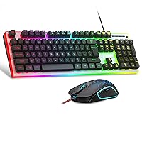 MageGee Gaming Keyboard and Mouse Combo, True RGB Backlit Membrane Office Keyboard, 104 Keys Metal Panel USB Quiet Wired Keyboard for Windows Laptop PC - Black