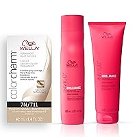 Invigo Brilliance Color Protection Shampoo & Conditioner, For Fine Hair + Permanent Liquid Hair Color for Gray Coverage, 7N Medium Blonde