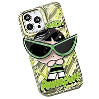 for iPhone 13 Pro Max Cute Kawaii Cartoon Case Cool Sunglasses Shape Stand Finger Grip Holder Bracket Design for Women Girls Protective Cover for iPhone 13 Pro Max 6.7 Inch (Green)