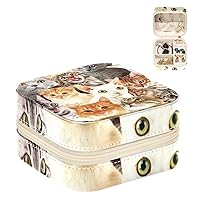 PU Leather Jewelry Box Many Cats Pattern Portable Travel Jewelrys Organizer Case Earrings Rings Necklaces Display Storage Holder Boxes for Women Girls Bridesmaid Gifts