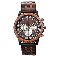 RORIOS Men's Wooden Watch Waterproof Analog Quartz Watch Natural Handmade Wood Wrist Watch Multi-Function Chronograph Watches for Men