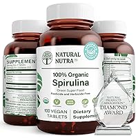Natural Nutra 100% USDA Organic Spirulina Tablets, Blue Green Algae Protein Pills with Rich Minerals, Helps Liver Health, Promotes Immune System, 300mg, 100 Vegan Tablets