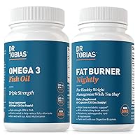Dr. Tobias Omega 3 Fish Oil & Fat Burner Nightly Supplements, Support Heart, Brain, Immune and Nighttime Metabolic Process, with Omega 3 Fatty Acids, Kidney Bean Extract, Ashwagandha Root, 60 Capsules