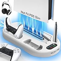 for PS5 Stand Cooling Station with Dual PS5 Charging Station Playstation 5 Console Cooler Docking Station with Cooling Fan PS5 Controller Fast Charging PS 5 Disc & Digital 2023 Version White