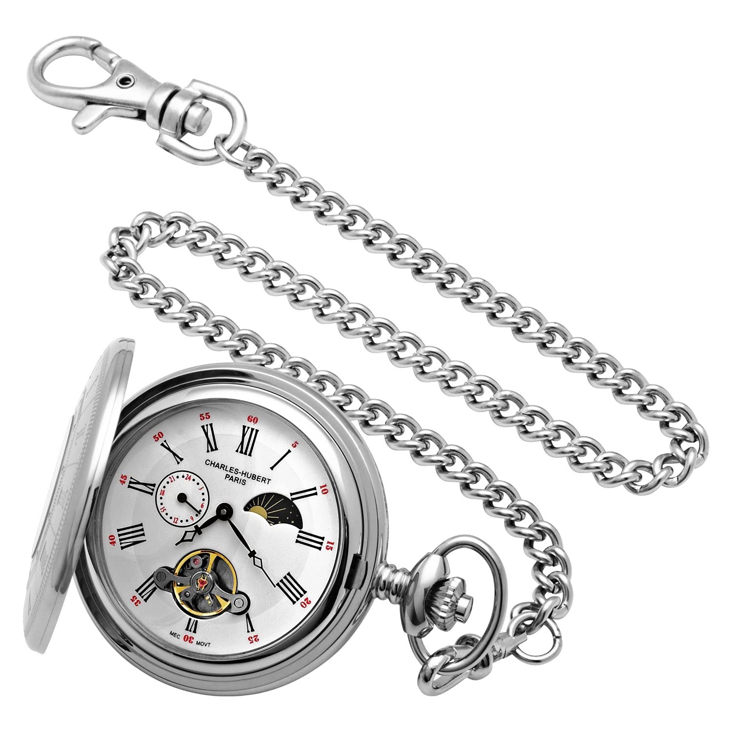 Charles-Hubert, Paris Stainless Steel Mechanical Pocket Watch