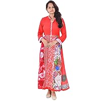 Women's Long Dress Indian Patchwork Tunic Wedding Wear Casual Frock Suit Red Color Maxi Dress Plus Size