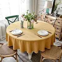 Cotton Simple Table Cover Large Fabric Table Protector for Table Decor Party Hotel Large Round Table,Round Solid Color Linen Tablecloth Yellow 140cm(55inch)