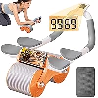 Ab Roller Wheel - Ab Roller with Elbow Support, Automatic Rebound Abdominal Wheel with 4 Elbow Supports, Timer and Knee Pad, Plank Exercise Roller for Abdominal & Core Strength Training