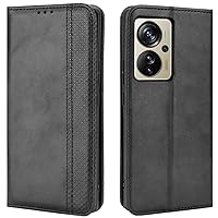 ZTE Axon 40 Pro Case, Retro PU Leather Magnetic Full Body Shockproof Stand Flip Wallet Case Cover with Card Holder for ZTE Axon 40 Pro 5G Phone Case (Black)