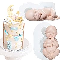 Sleeping Baby Fondant Silicone Molds for Cake Decoration Cupcake Topper Chocolate Soap Wax Clay 2-in-set Around 2.4x1inch
