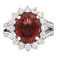 6.66 Carat Natural Pink Tourmaline and Diamond (F-G Color, VS1-VS2 Clarity) 14K White Gold Luxury Cocktail Ring for Women Exclusively Handcrafted in USA