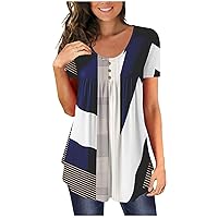 Womens Plus Size Tops,Short Sleeve Tunic V-Neck Button Shirt Casual Summer Fashion Sexy Printed Tees T-Shirt