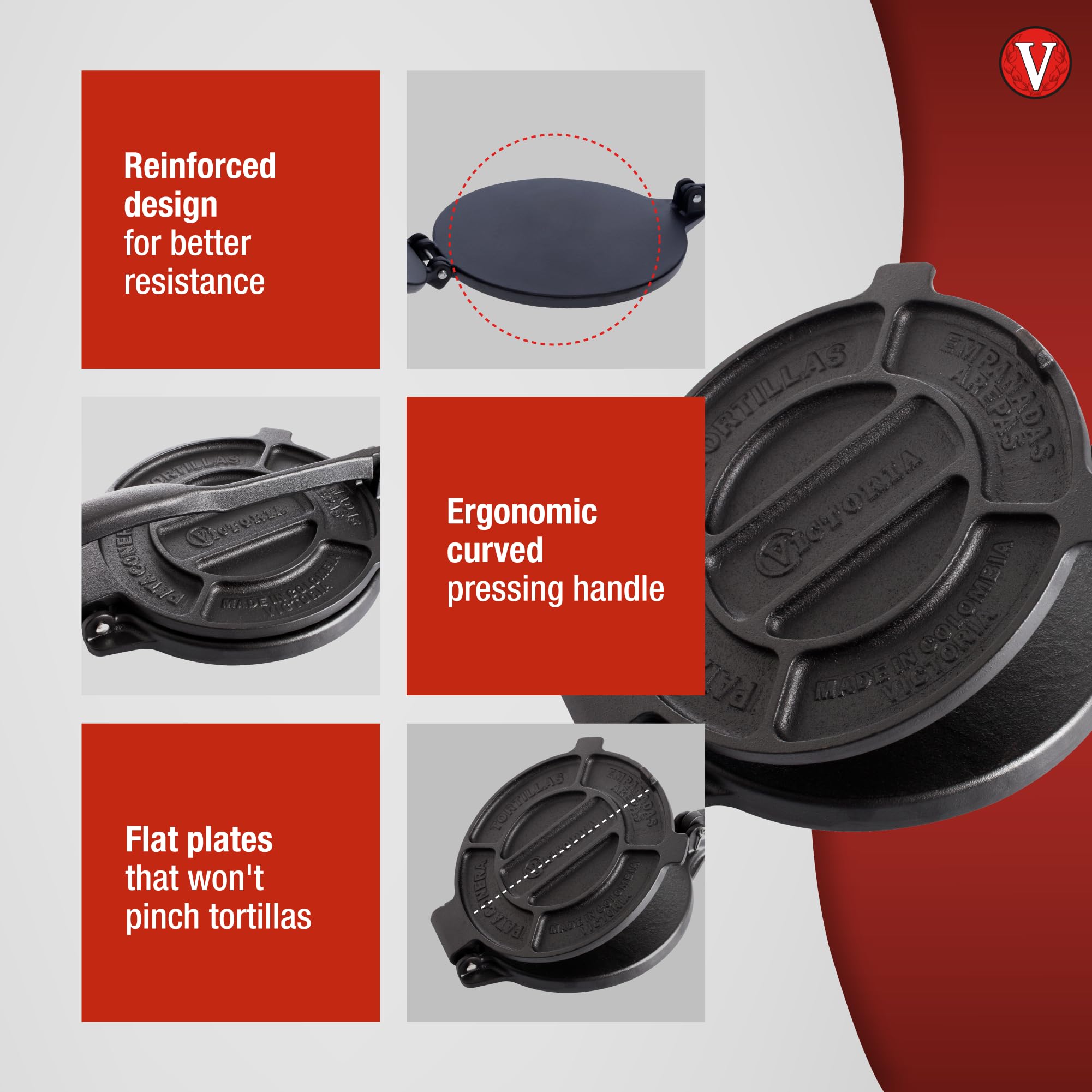 Victoria 8 Inch Cast Iron Tortilla Press. Tortilla Maker, Flour Tortilla press, Rotis Press, Dough Press, Pataconera Seasoned with Flaxeed Oil, Black -