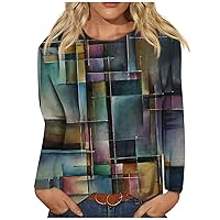 Work Tops for Women, Womens Fashion Casual Long Sleeve Print Round Neck Pullover Top Blouses