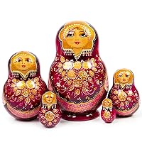 Annushka Nesting Doll Matryoshka (5 pc.), Nesting Dolls Matryoshka Wood Stacking Nested Set 5 Pieces, Handmade Toys for Christmas, Acrylic Paints, Lacquer (Lilac)