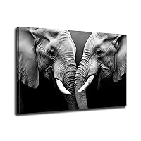 GLOKAKA Couple Elephant Canvas Prints Wall Decor Black and White Elephant Decor Artwork Wildlife Animal Photograph Picture for Living Room Office Bathroom Bedroom Decor-(18