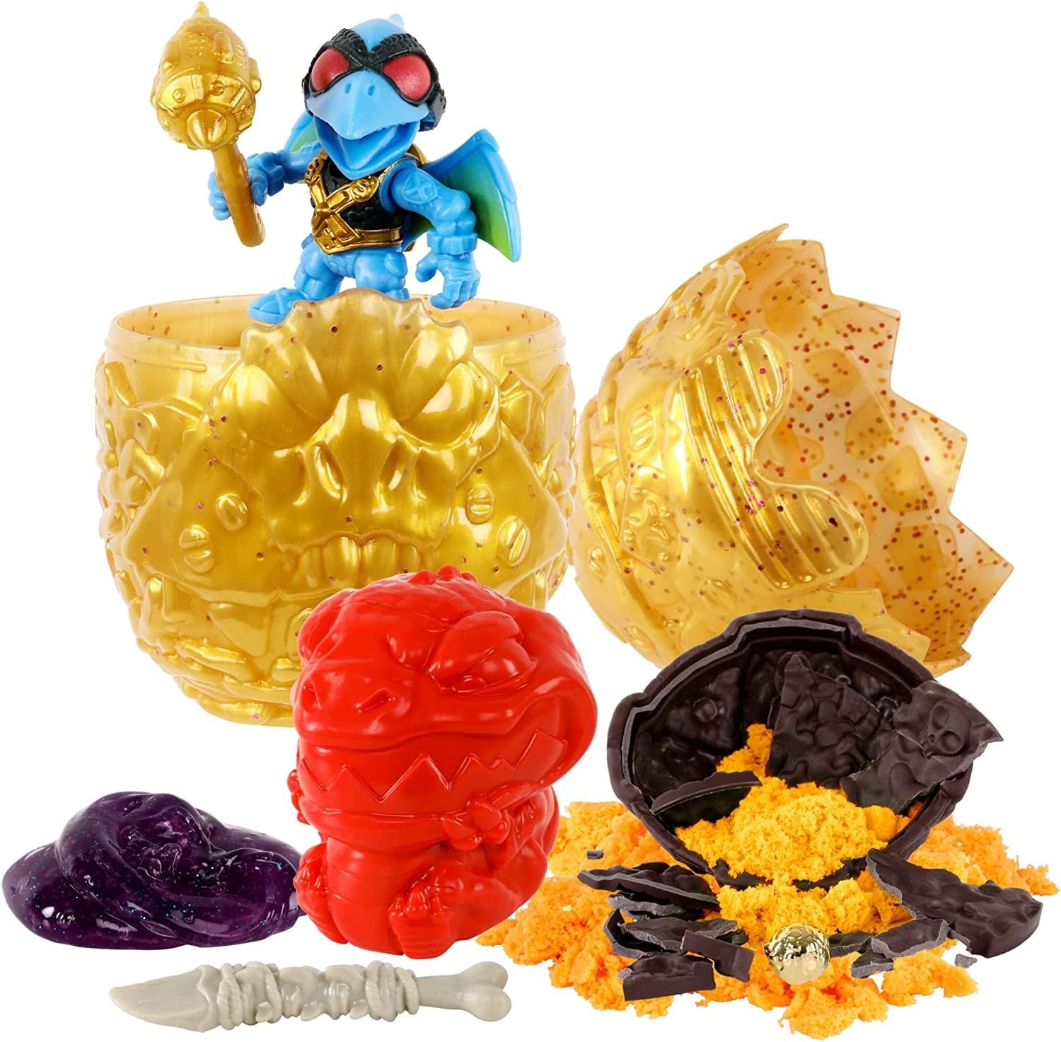 Treasure X Dino Gold Armored Egg. Break The Egg. Squeeze The Ooze Out. Smash The Fossil to Find The Treasure. Then Build The Dino and Display. Styles May Vary