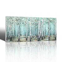 Wall Art for Living Room Large Canvas Forest Pictures Modern Popular Art Work Oil Paintings Decorations Framed Wall Decor for Bedroom Office White Woods on Green Background Size 30x60 Easy to Hang